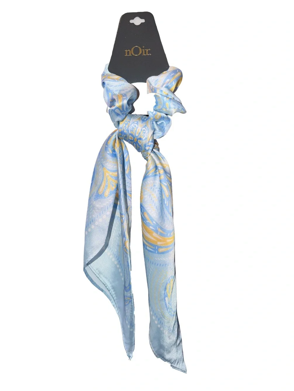 nOir Jewelry Light Blue & Yellow Paisley Satin Scarf Hair Scrunchie